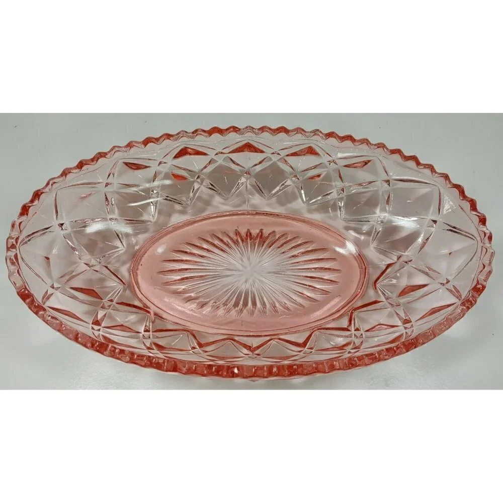Set Of 2 Imperial Glass Pink Little Jewel Diamond Block Depression Celery Dish